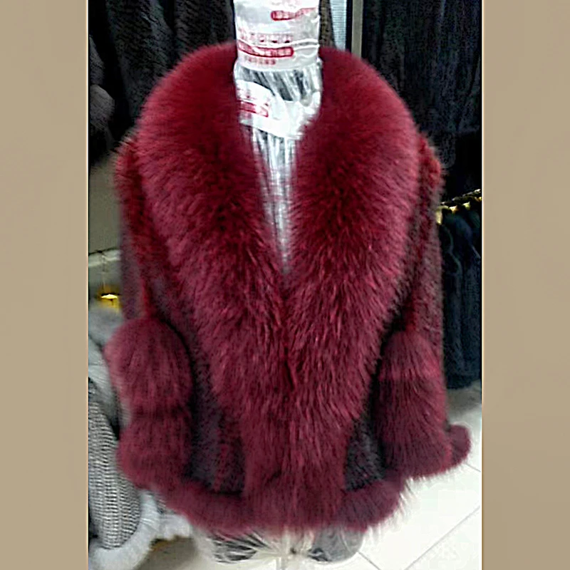 Autumn Winter Ladies' Genuine Knitted Mink Fur Shawls Fox Fur Collar Women Fur Pashmina Wraps Bridal Cape Coat Jacket