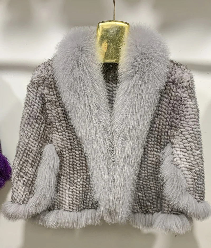 Autumn Winter Ladies' Genuine Knitted Mink Fur Shawls Fox Fur Collar Women Fur Pashmina Wraps Bridal Cape Coat Jacket