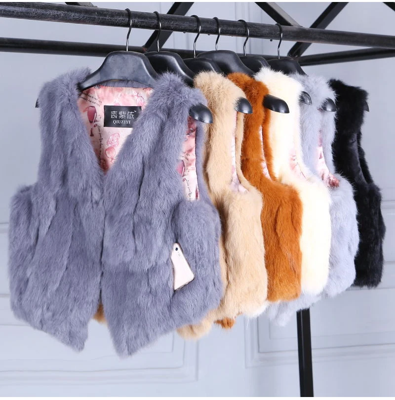 New Style Women Real Genuine Rabbit Fur Vest Fashion 100% Real Rabbit Fur Gilet Lady Real Rabbit Fur Short Sleeveless Coat
