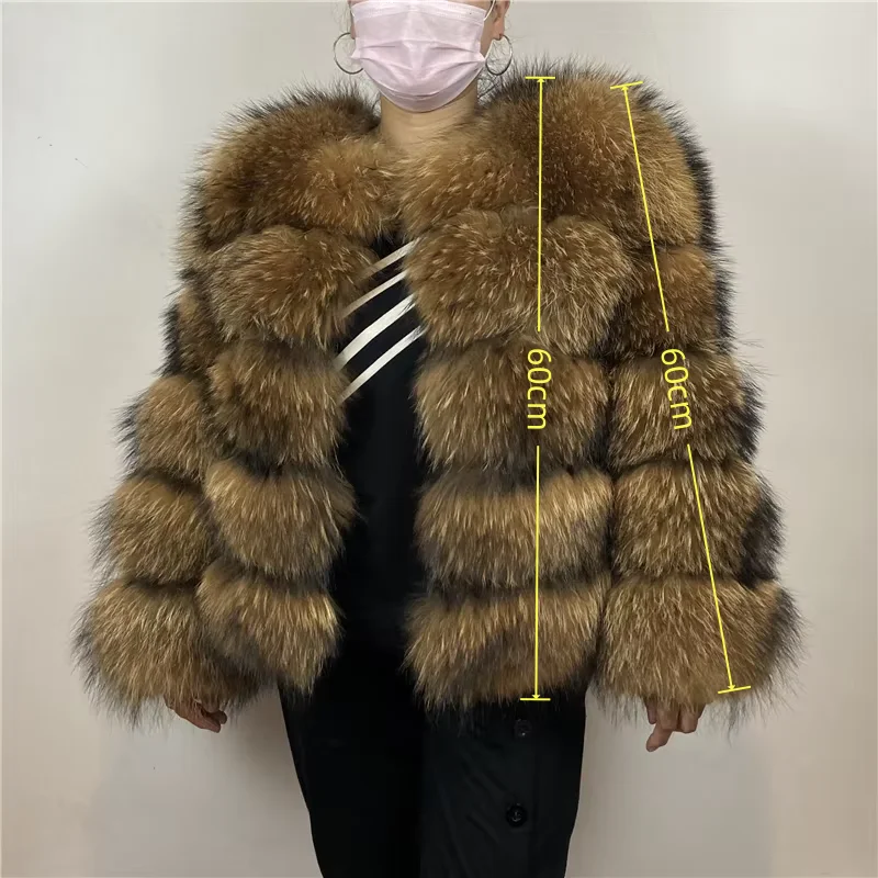 BEIZIRU Women's Real Raccoon Fur Coat Winter Long Sleeve Hooded Jacket with Turndown Collar Natural Luxury Thick Top