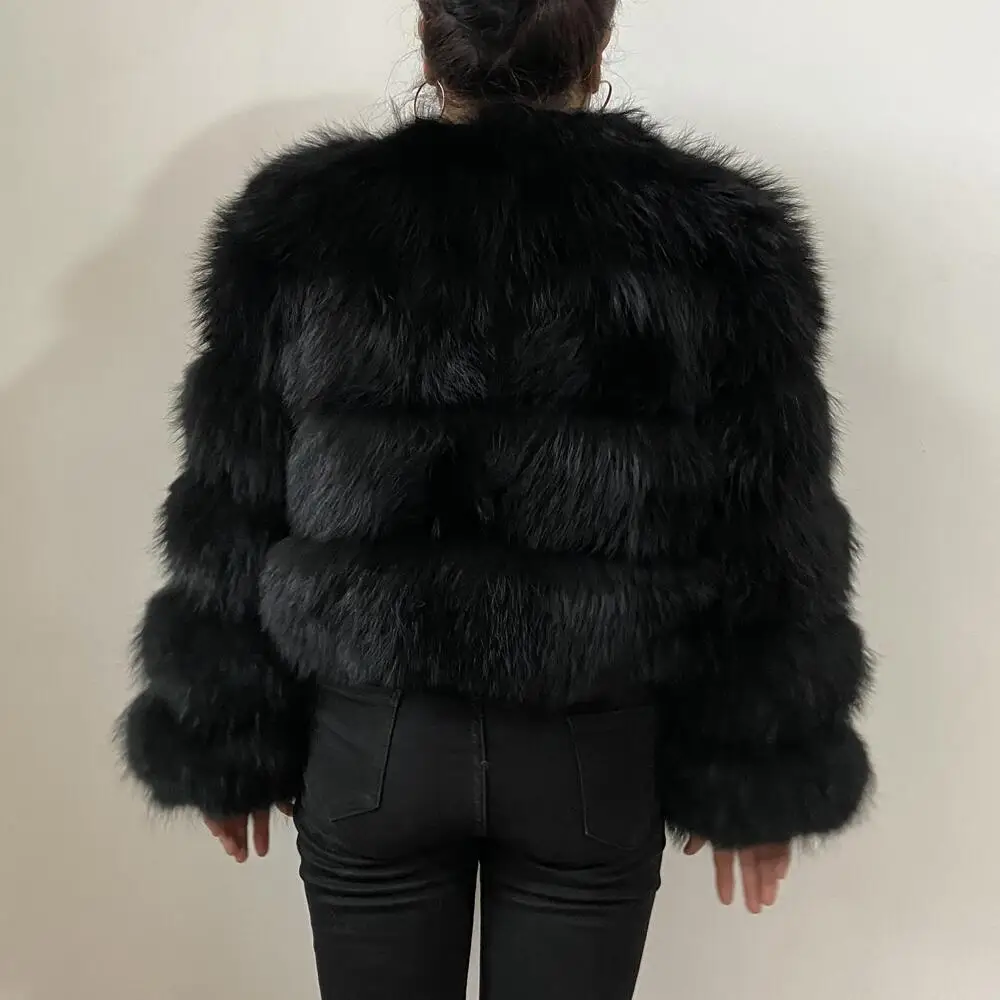 BEIZIRU Women's Real Raccoon Fur Coat Winter Long Sleeve Hooded Jacket with Turndown Collar Natural Luxury Thick Top