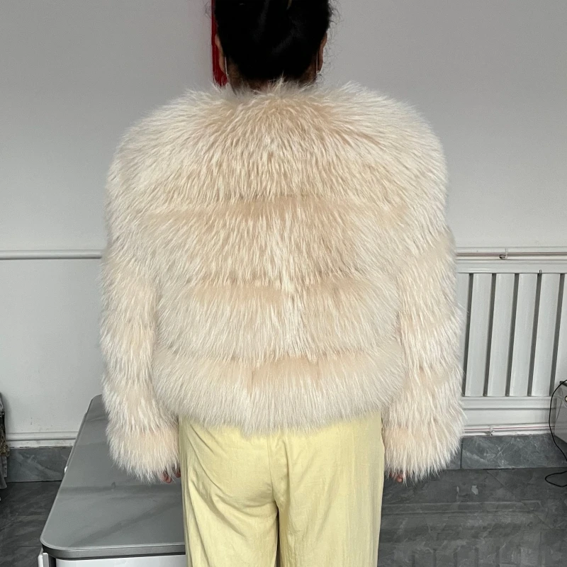 BEIZIRU Women's Real Raccoon Fur Coat Winter Long Sleeve Hooded Jacket with Turndown Collar Natural Luxury Thick Top