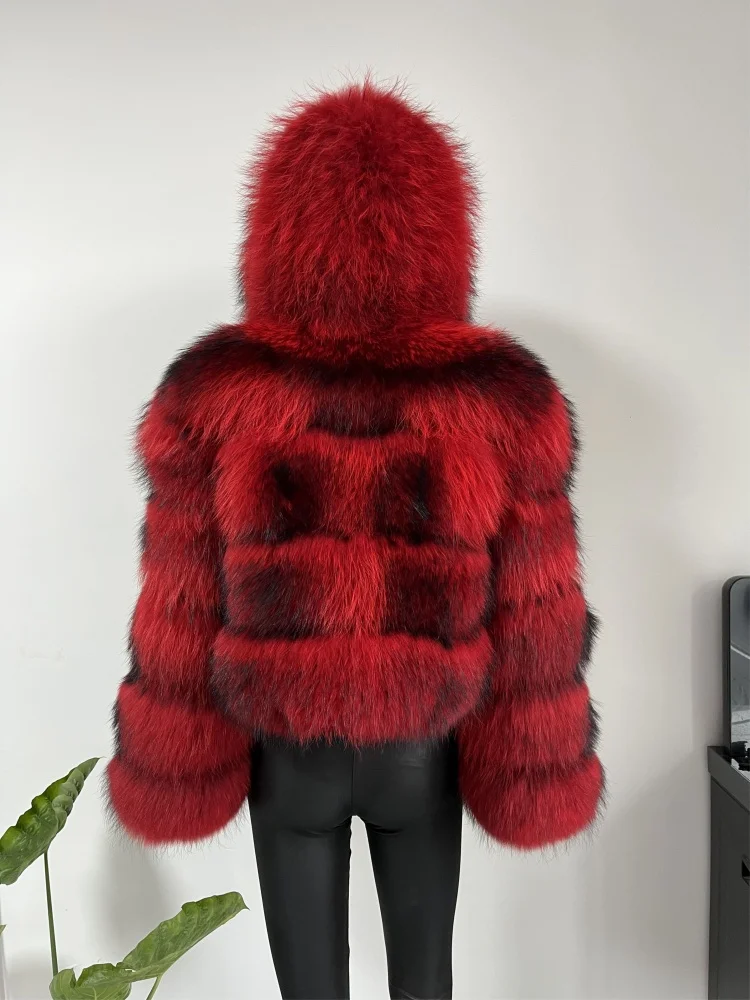 BEIZIRU Women's Real Raccoon Fur Coat Winter Long Sleeve Hooded Jacket with Turndown Collar Natural Luxury Thick Top