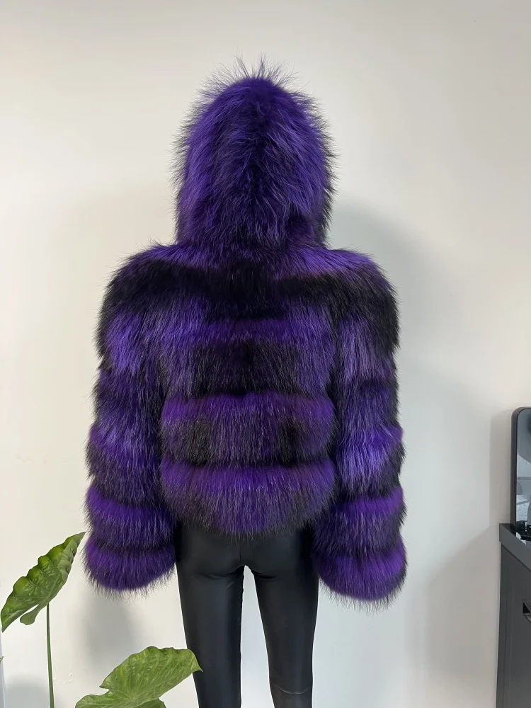 BEIZIRU Women's Real Raccoon Fur Coat Winter Long Sleeve Hooded Jacket with Turndown Collar Natural Luxury Thick Top