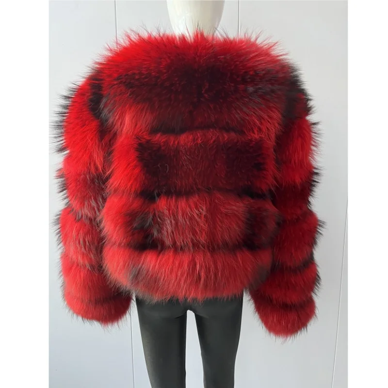 BEIZIRU Women's Real Raccoon Fur Coat Winter Long Sleeve Hooded Jacket with Turndown Collar Natural Luxury Thick Top