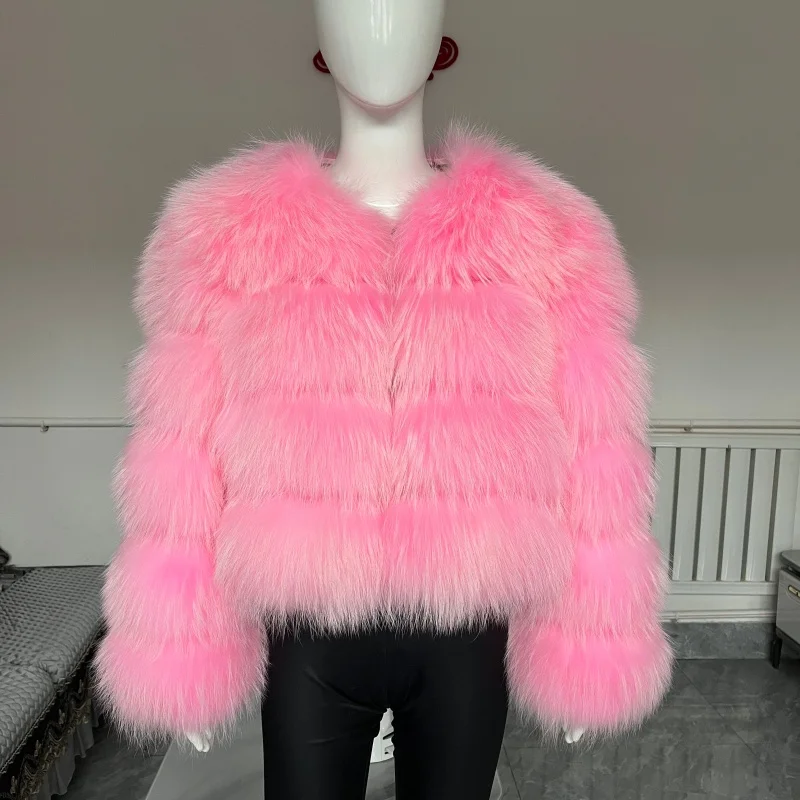 BEIZIRU Women's Real Raccoon Fur Coat Winter Long Sleeve Hooded Jacket with Turndown Collar Natural Luxury Thick Top