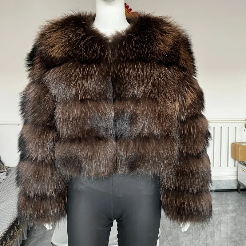 BEIZIRU Women's Real Raccoon Fur Coat Winter Long Sleeve Hooded Jacket with Turndown Collar Natural Luxury Thick Top