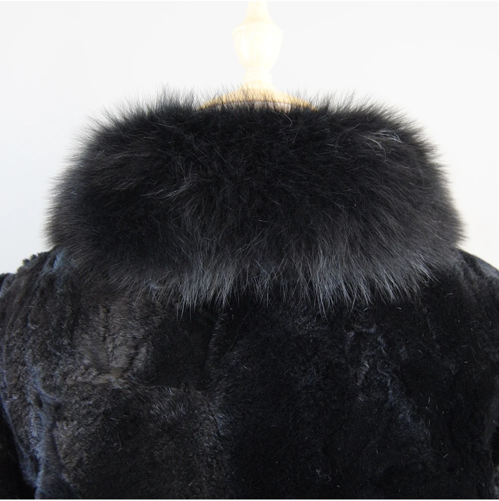 New Luxury Lady 100% Natural Rex Rabbit Fur Coat Women Winter Thick Warm Real Rex Rabbit Fur Jacket With Quality Fox Fur Collar