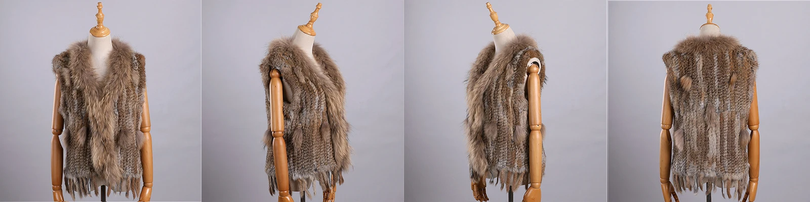 Luxury Women's Genuine Premium Long Hair Rabbit Fur Knit Vest Raccoon Fur Trim Gilet Lady Sleeveless Waistcoat Real Fur Jacket