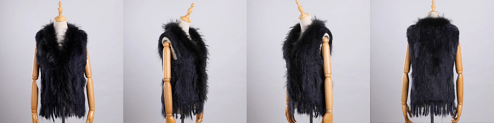 Luxury Women's Genuine Premium Long Hair Rabbit Fur Knit Vest Raccoon Fur Trim Gilet Lady Sleeveless Waistcoat Real Fur Jacket