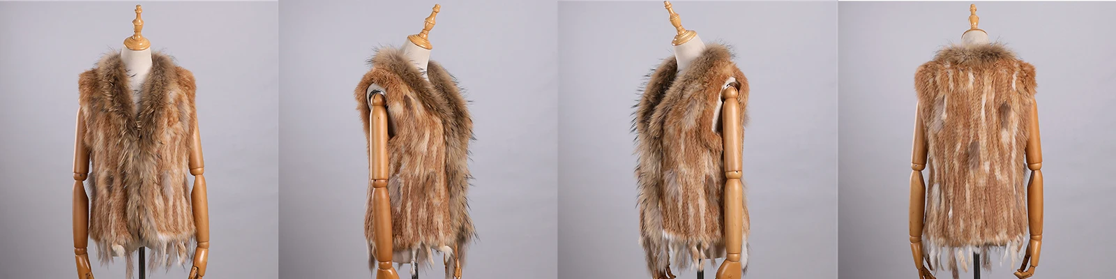 Luxury Women's Genuine Premium Long Hair Rabbit Fur Knit Vest Raccoon Fur Trim Gilet Lady Sleeveless Waistcoat Real Fur Jacket