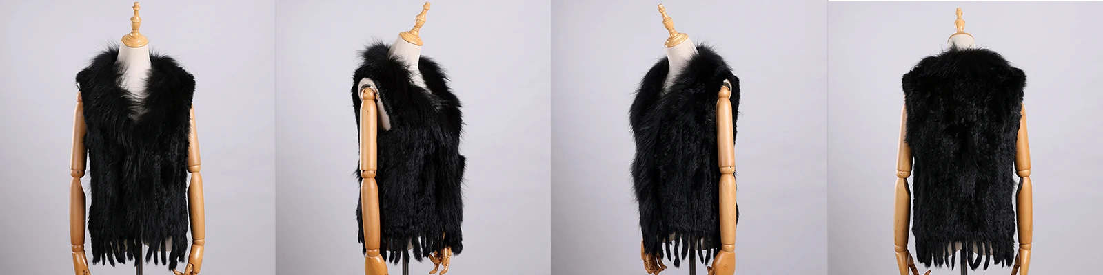 Luxury Women's Genuine Premium Long Hair Rabbit Fur Knit Vest Raccoon Fur Trim Gilet Lady Sleeveless Waistcoat Real Fur Jacket