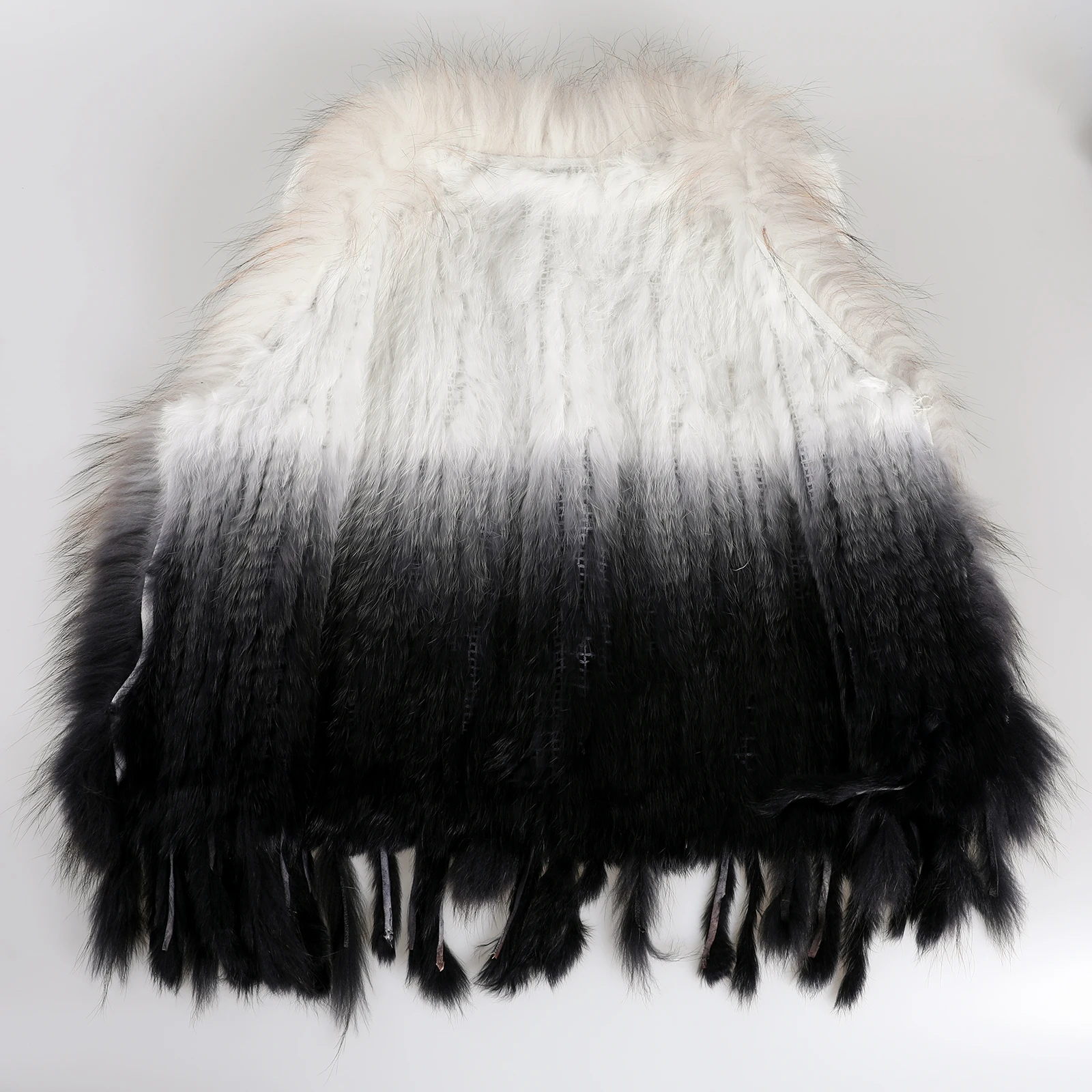 Luxury Women's Genuine Premium Long Hair Rabbit Fur Knit Vest Raccoon Fur Trim Gilet Lady Sleeveless Waistcoat Real Fur Jacket