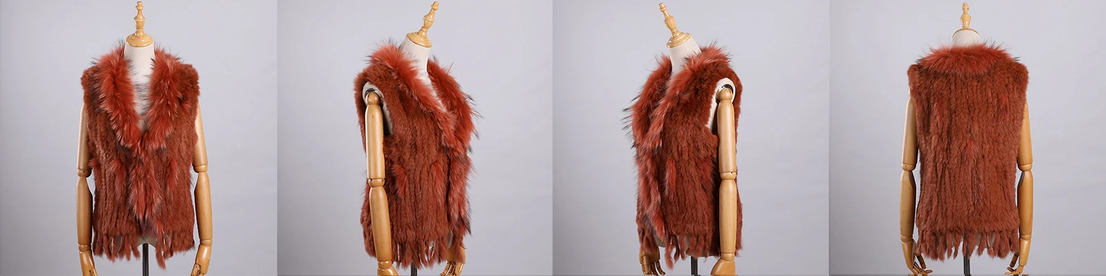 Luxury Women's Genuine Premium Long Hair Rabbit Fur Knit Vest Raccoon Fur Trim Gilet Lady Sleeveless Waistcoat Real Fur Jacket