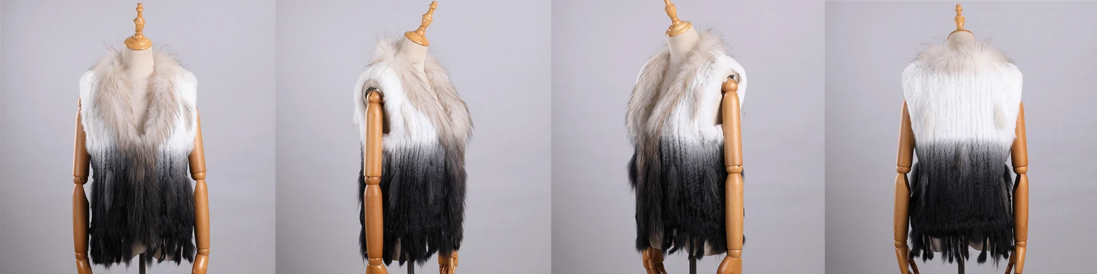Luxury Women's Genuine Premium Long Hair Rabbit Fur Knit Vest Raccoon Fur Trim Gilet Lady Sleeveless Waistcoat Real Fur Jacket