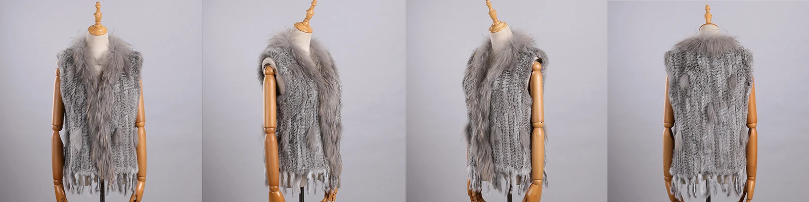 Luxury Women's Genuine Premium Long Hair Rabbit Fur Knit Vest Raccoon Fur Trim Gilet Lady Sleeveless Waistcoat Real Fur Jacket