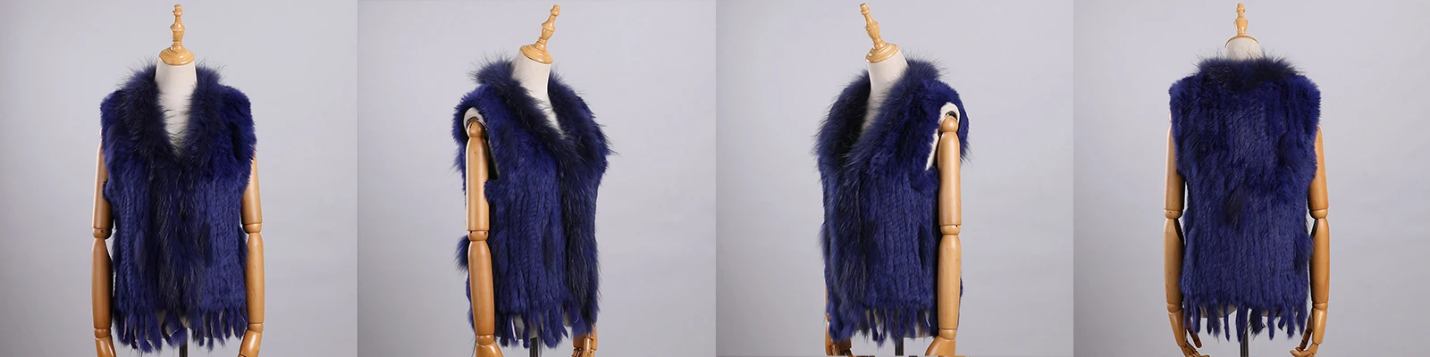 Luxury Women's Genuine Premium Long Hair Rabbit Fur Knit Vest Raccoon Fur Trim Gilet Lady Sleeveless Waistcoat Real Fur Jacket