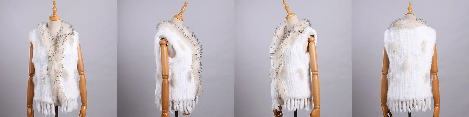 Luxury Women's Genuine Premium Long Hair Rabbit Fur Knit Vest Raccoon Fur Trim Gilet Lady Sleeveless Waistcoat Real Fur Jacket