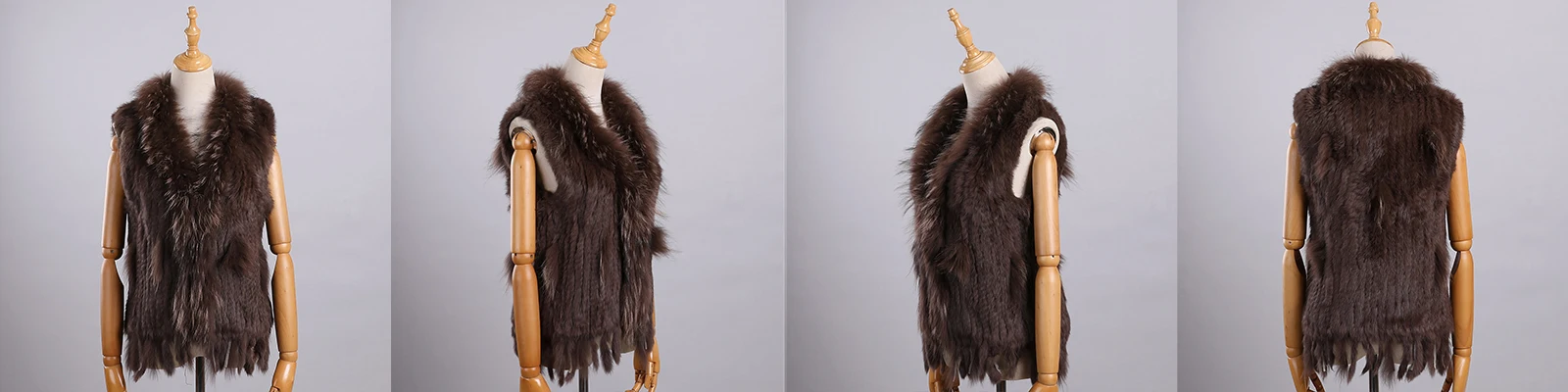 Luxury Women's Genuine Premium Long Hair Rabbit Fur Knit Vest Raccoon Fur Trim Gilet Lady Sleeveless Waistcoat Real Fur Jacket