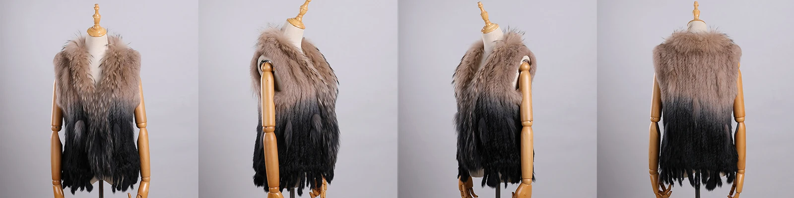 Luxury Women's Genuine Premium Long Hair Rabbit Fur Knit Vest Raccoon Fur Trim Gilet Lady Sleeveless Waistcoat Real Fur Jacket