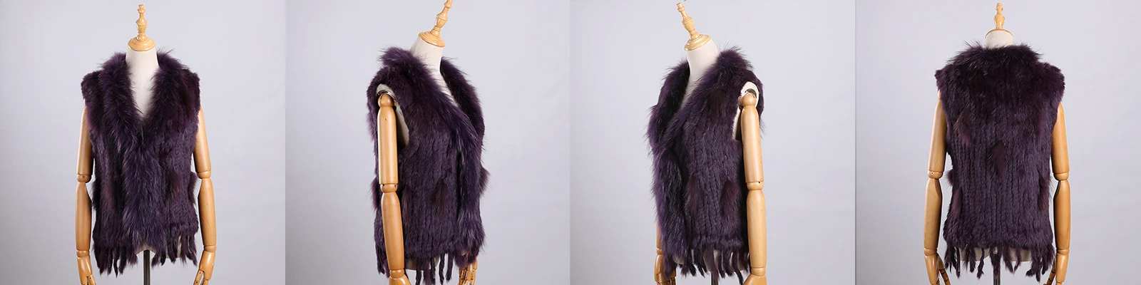 Luxury Women's Genuine Premium Long Hair Rabbit Fur Knit Vest Raccoon Fur Trim Gilet Lady Sleeveless Waistcoat Real Fur Jacket