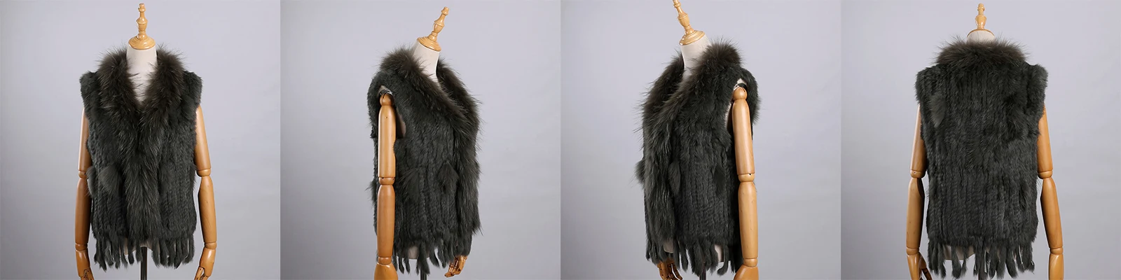 Luxury Women's Genuine Premium Long Hair Rabbit Fur Knit Vest Raccoon Fur Trim Gilet Lady Sleeveless Waistcoat Real Fur Jacket