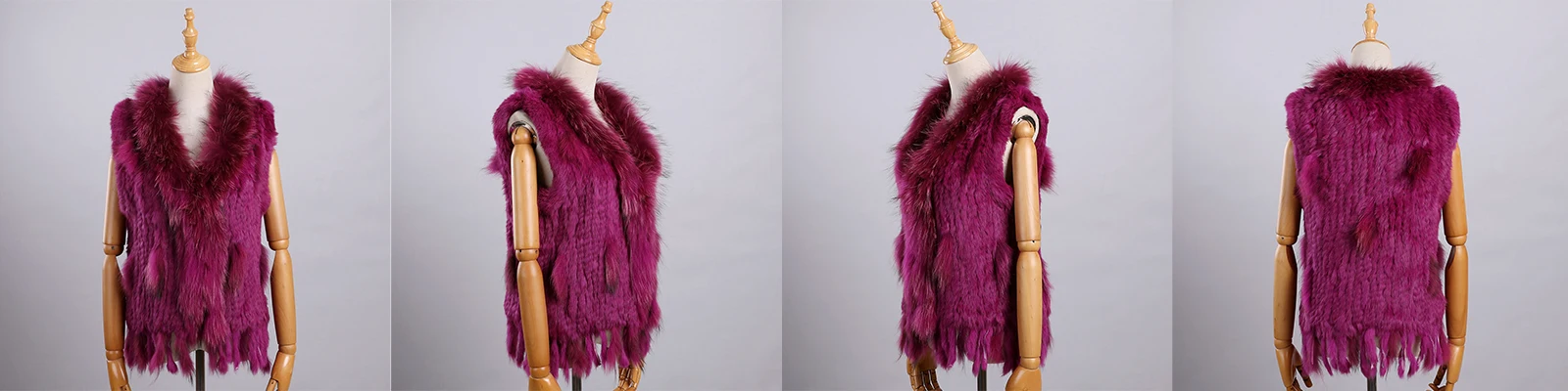 Luxury Women's Genuine Premium Long Hair Rabbit Fur Knit Vest Raccoon Fur Trim Gilet Lady Sleeveless Waistcoat Real Fur Jacket