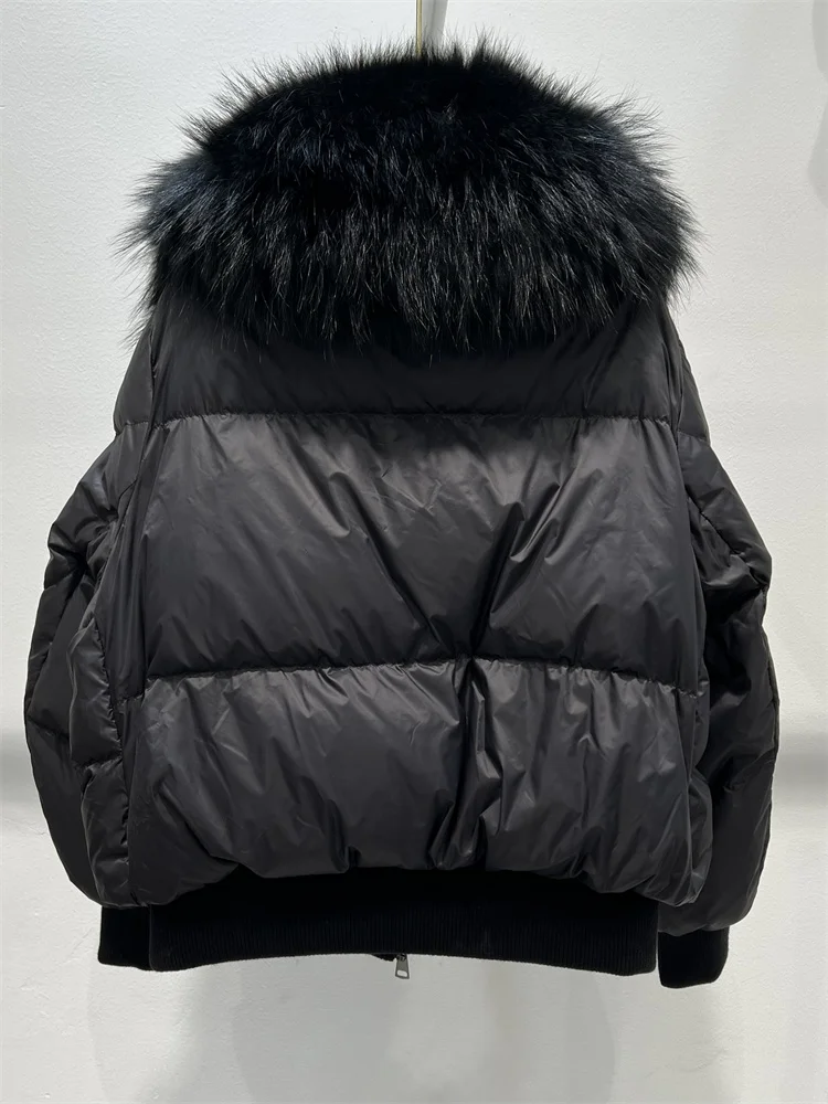 2026 New Fashion Loose Winter Women 90% Duck Down Jacket Natural Real Raccoon Fur Big Collar Coat Thick Warm Streetwear