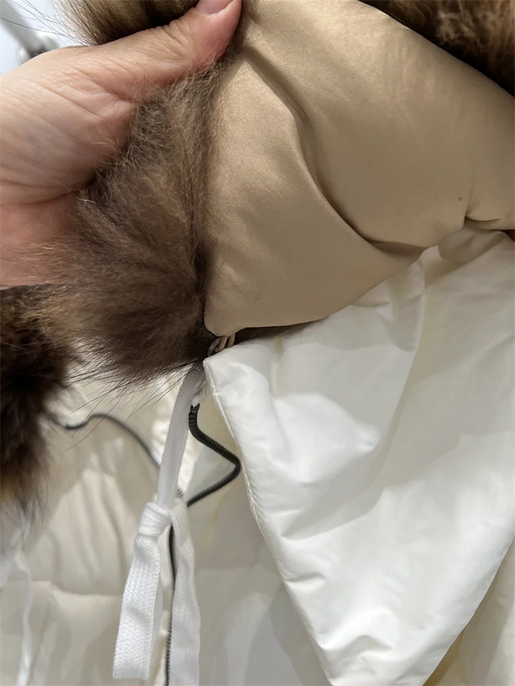 2026 New Fashion Loose Winter Women 90% Duck Down Jacket Natural Real Raccoon Fur Big Collar Coat Thick Warm Streetwear