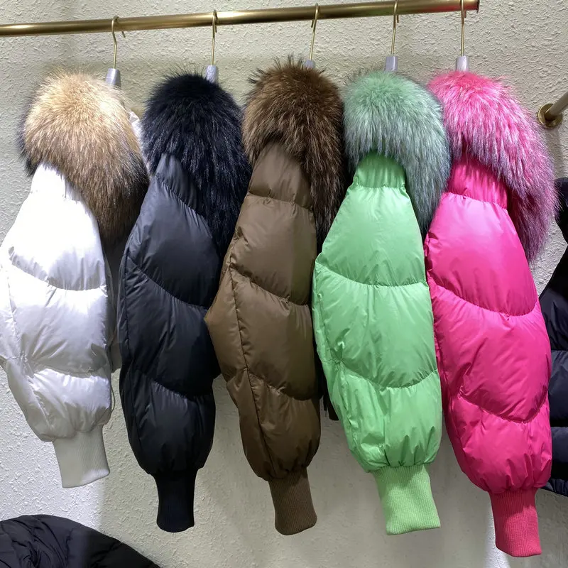 2026 New Fashion Loose Winter Women 90% Duck Down Jacket Natural Real Raccoon Fur Big Collar Coat Thick Warm Streetwear