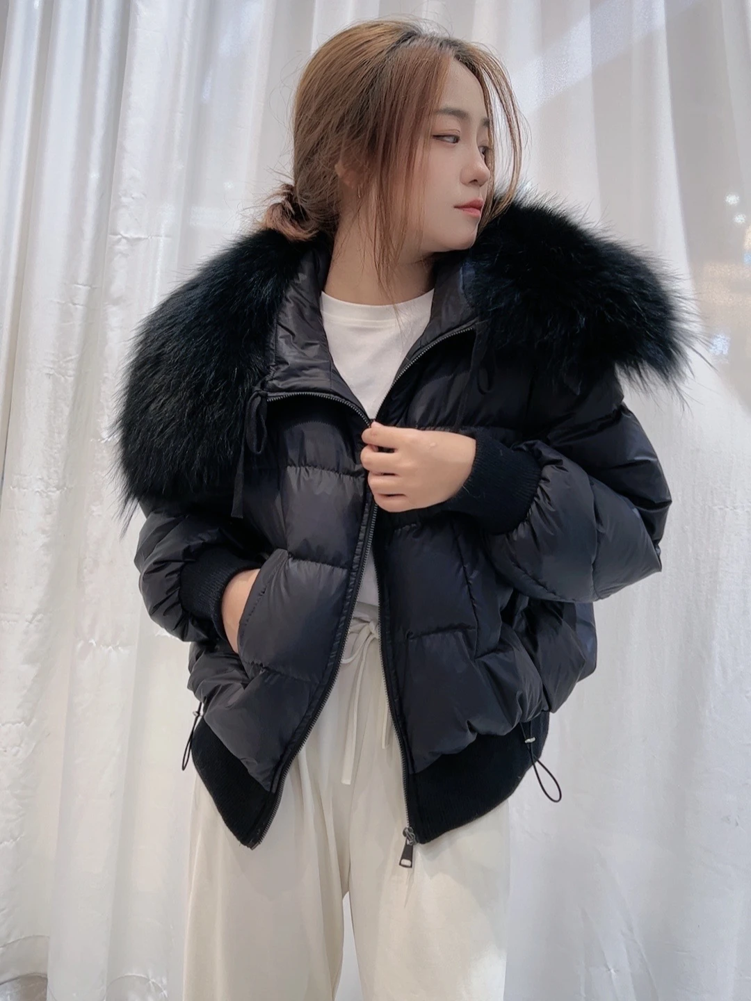 2026 New Fashion Loose Winter Women 90% Duck Down Jacket Natural Real Raccoon Fur Big Collar Coat Thick Warm Streetwear