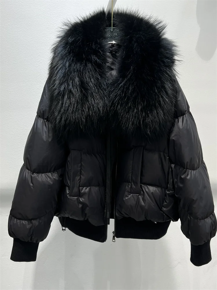 2026 New Fashion Loose Winter Women 90% Duck Down Jacket Natural Real Raccoon Fur Big Collar Coat Thick Warm Streetwear
