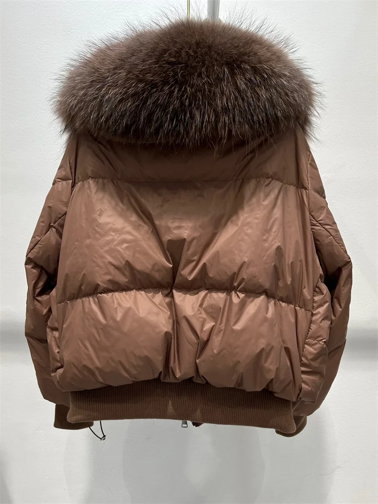 2026 New Fashion Loose Winter Women 90% Duck Down Jacket Natural Real Raccoon Fur Big Collar Coat Thick Warm Streetwear