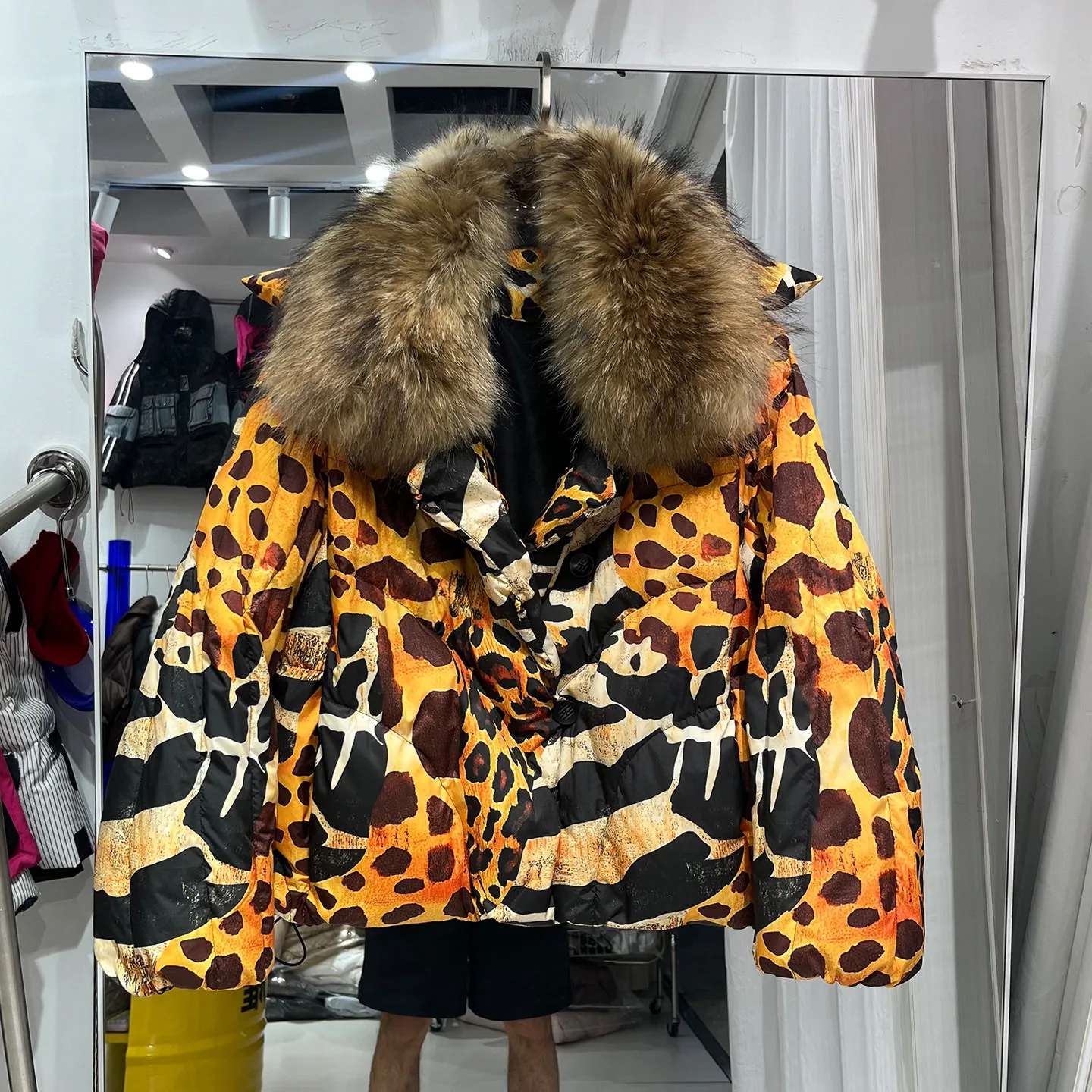 2026 New Fashion Loose Winter Women 90% Duck Down Jacket Natural Real Raccoon Fur Big Collar Coat Thick Warm Streetwear