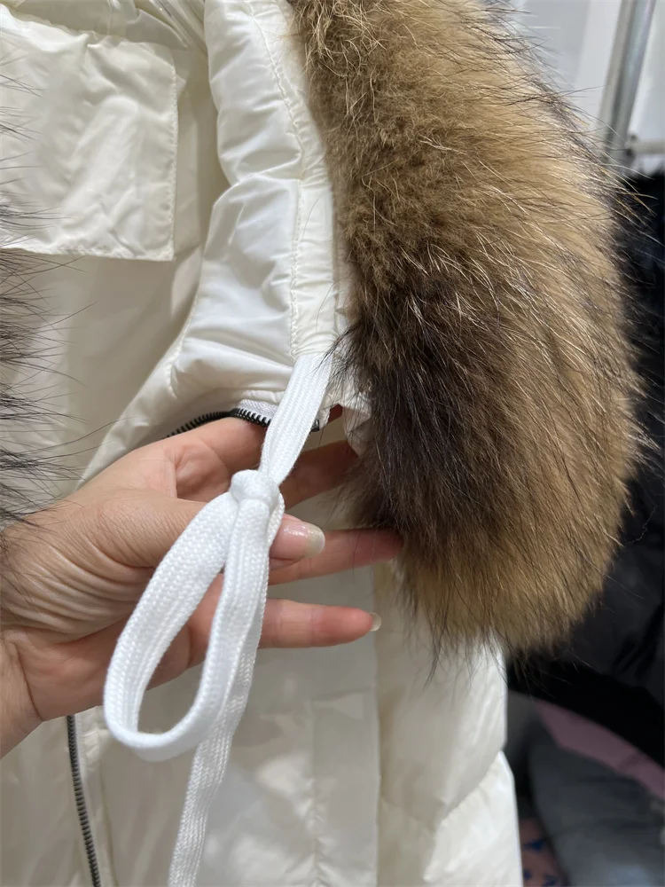 2026 New Fashion Loose Winter Women 90% Duck Down Jacket Natural Real Raccoon Fur Big Collar Coat Thick Warm Streetwear