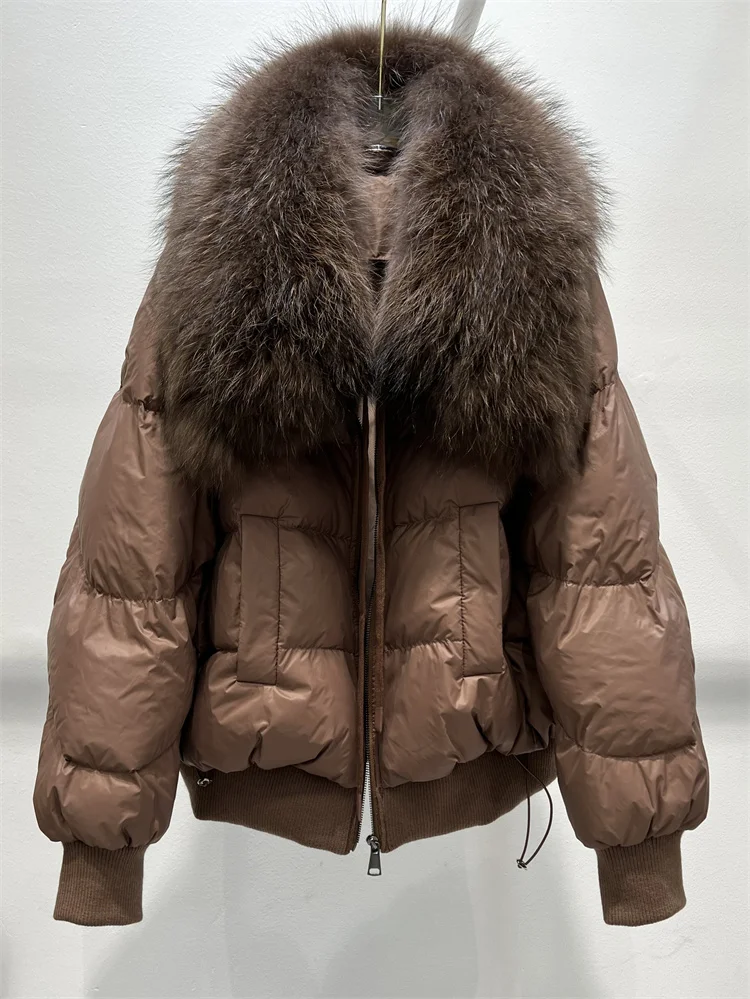 2026 New Fashion Loose Winter Women 90% Duck Down Jacket Natural Real Raccoon Fur Big Collar Coat Thick Warm Streetwear