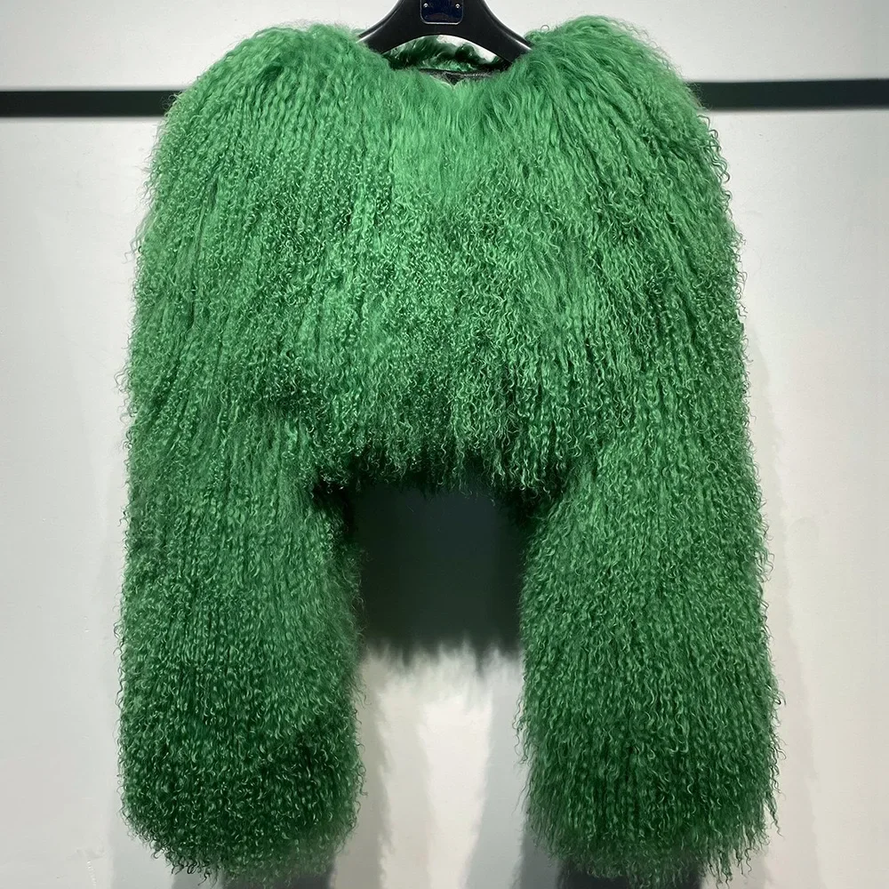 Short genuine fur coat Mongolia Sheep Fur long sleeves women's warm jacket