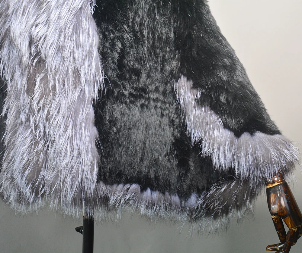 2026 New Fashion Lady Real Genuine Natural Knitted Rabbit Fur Shawl Coat With Fox Fur Collar Women's Fashion Knit Jacket Cape