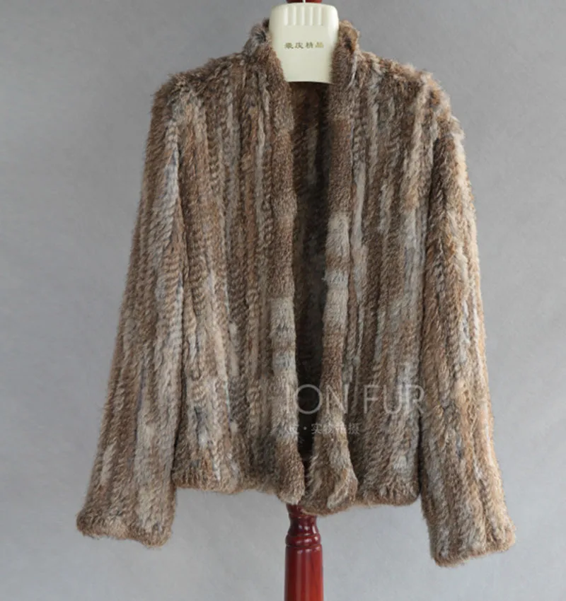 2023 Fashion knitted Real Rabbit Fur Coat Female Long Sleeve Winter Warm Genuine Fur jacket Women Knitting Outwear Jackets
