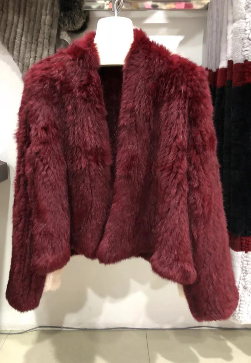 2023 Fashion knitted Real Rabbit Fur Coat Female Long Sleeve Winter Warm Genuine Fur jacket Women Knitting Outwear Jackets