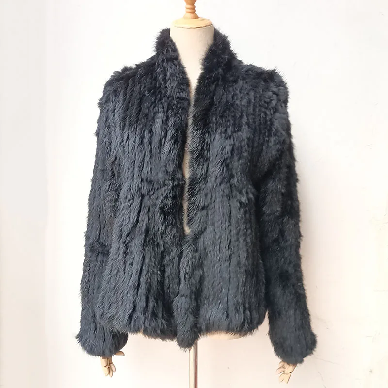2023 Fashion knitted Real Rabbit Fur Coat Female Long Sleeve Winter Warm Genuine Fur jacket Women Knitting Outwear Jackets
