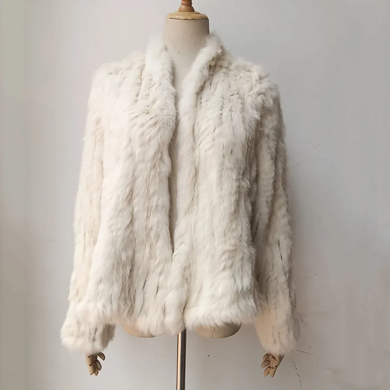 2023 Fashion knitted Real Rabbit Fur Coat Female Long Sleeve Winter Warm Genuine Fur jacket Women Knitting Outwear Jackets