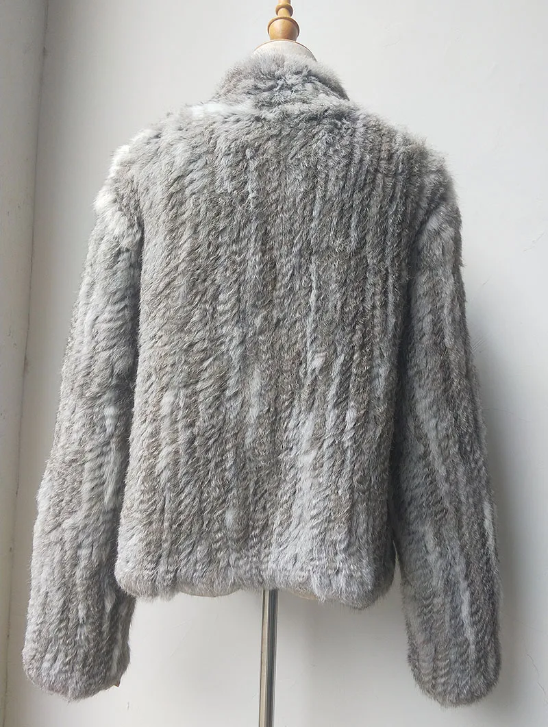 2023 Fashion knitted Real Rabbit Fur Coat Female Long Sleeve Winter Warm Genuine Fur jacket Women Knitting Outwear Jackets