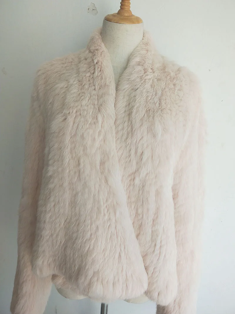 2023 Fashion knitted Real Rabbit Fur Coat Female Long Sleeve Winter Warm Genuine Fur jacket Women Knitting Outwear Jackets