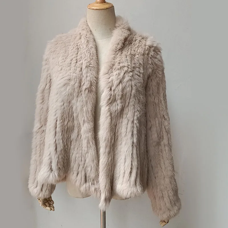 2023 Fashion knitted Real Rabbit Fur Coat Female Long Sleeve Winter Warm Genuine Fur jacket Women Knitting Outwear Jackets