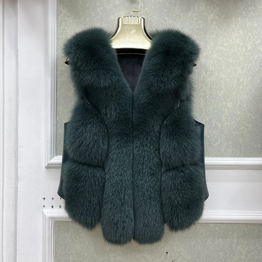 2026 New Autumn Winter Warm Women's Coat Natural Real Fox Fur Vest Thick Mid Length Waistcoat Luxury Female Jacket Streetwear