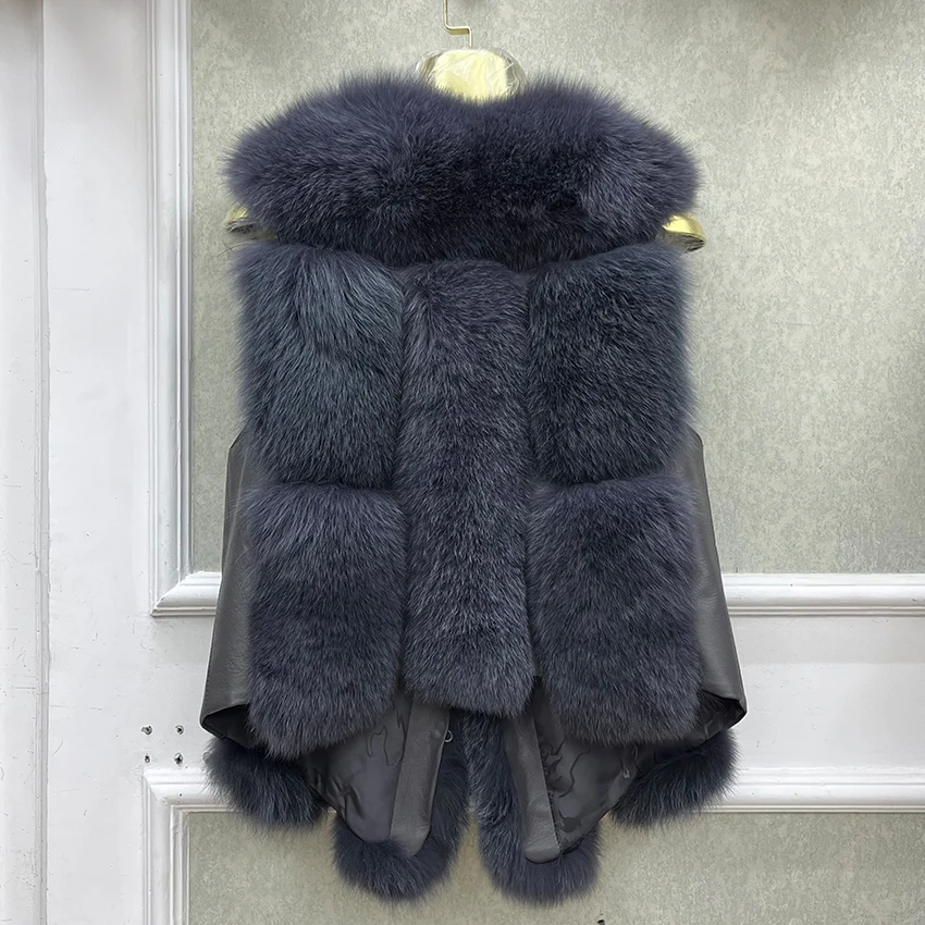 2026 New Autumn Winter Warm Women's Coat Natural Real Fox Fur Vest Thick Mid Length Waistcoat Luxury Female Jacket Streetwear