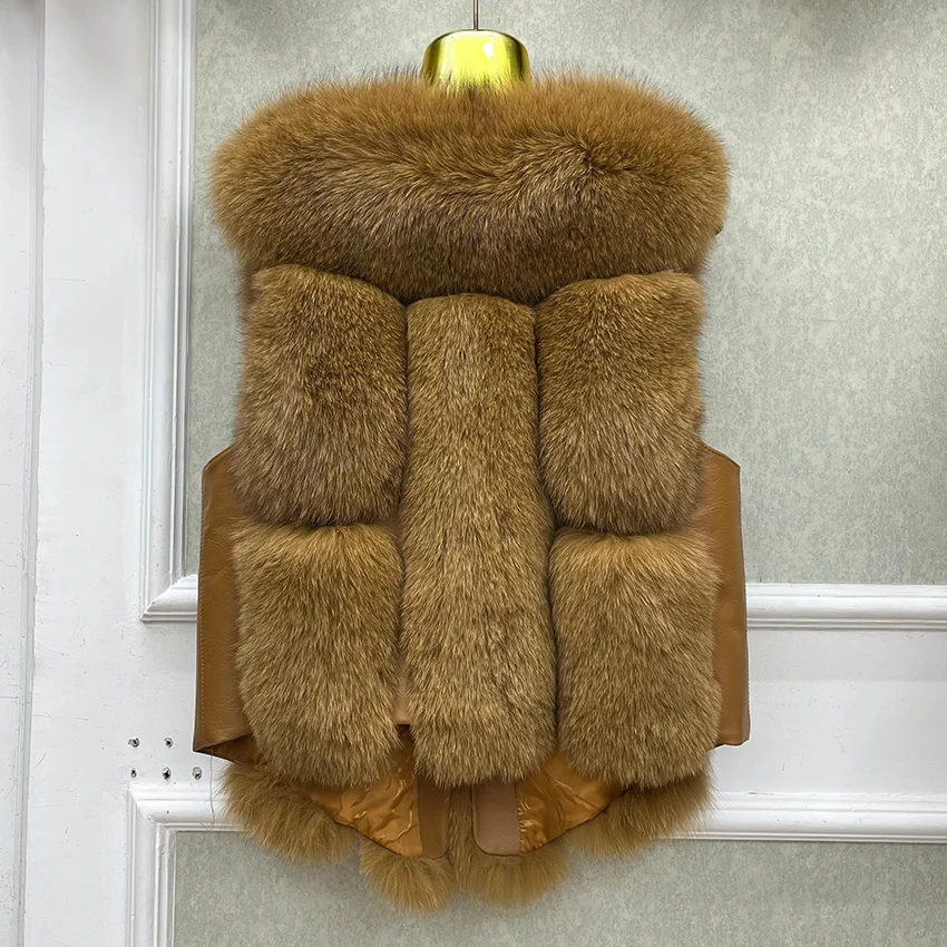 2026 New Autumn Winter Warm Women's Coat Natural Real Fox Fur Vest Thick Mid Length Waistcoat Luxury Female Jacket Streetwear
