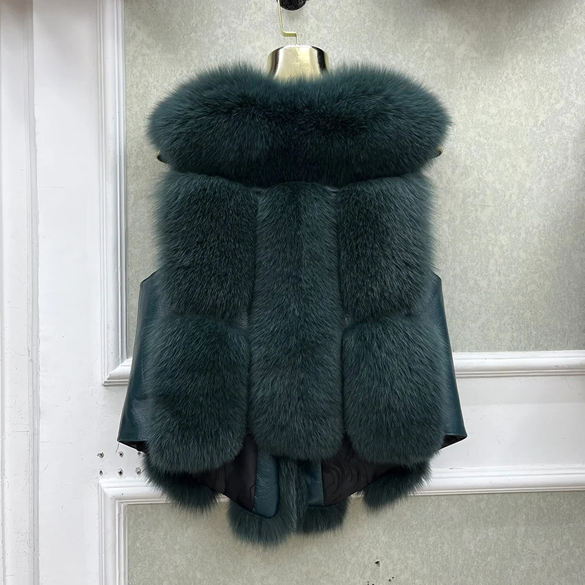 2026 New Autumn Winter Warm Women's Coat Natural Real Fox Fur Vest Thick Mid Length Waistcoat Luxury Female Jacket Streetwear