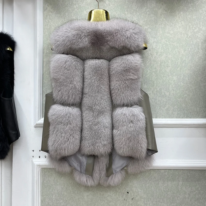 2026 New Autumn Winter Warm Women's Coat Natural Real Fox Fur Vest Thick Mid Length Waistcoat Luxury Female Jacket Streetwear